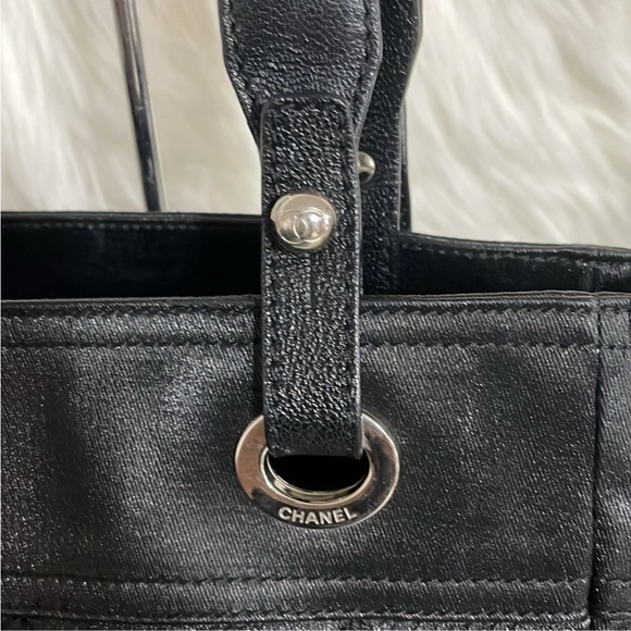 Chanel Paris Biarritz Tote PM Black Coated Canvas Leather Women's Tote B… - Picture 4 of 13